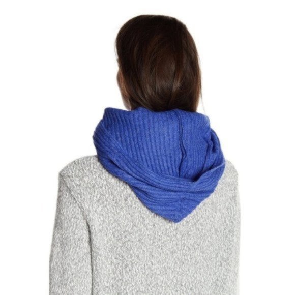 Free People Bottom Line Hooded Rib Cowl, Blue - Picture 5 of 6